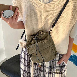 [무배]빈티지 나일론 복조리 셔링 포켓 미니 크로스 백 학생 휴대폰 여행 보조 가방